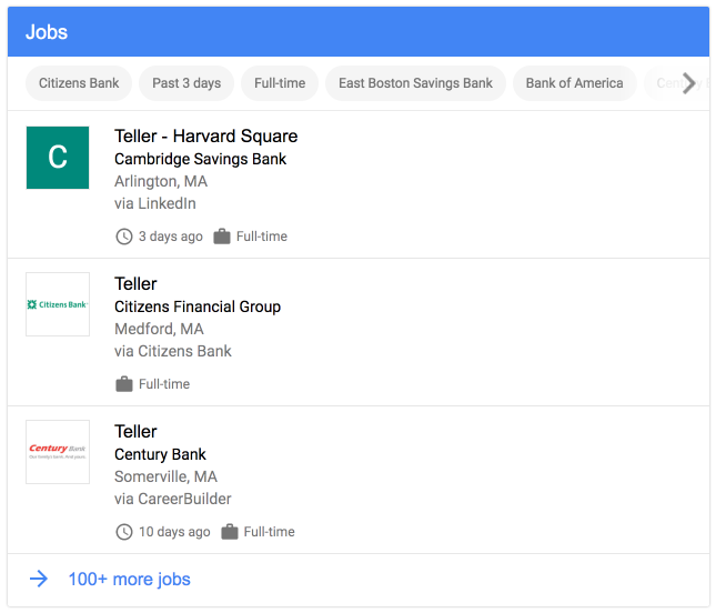 screenshot of job posting structured data in the search results