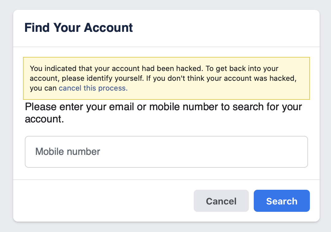 Convenient URL of Facebook to access your account if it gets hacked.