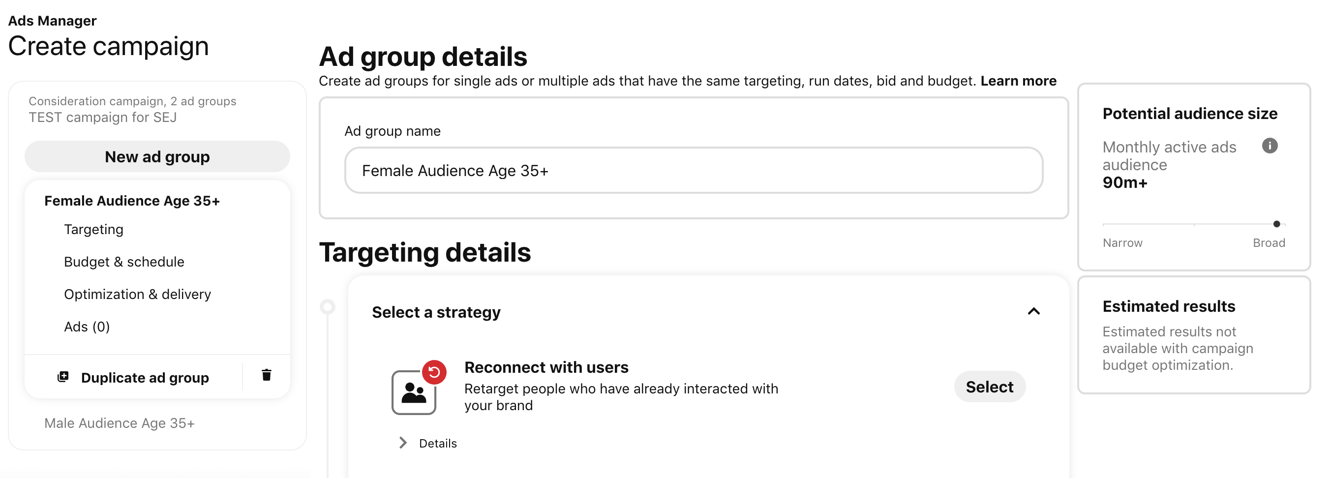 Create ad group details.