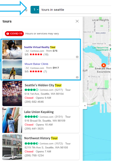 Bing 地图中的游览和活动
