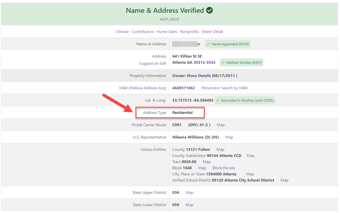 Confirm the address type with Melissa Address Lookup Tool.