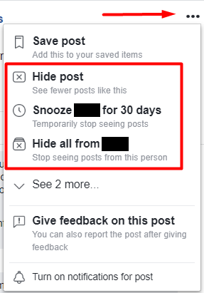 O Facebook oferece configurações para decidir o que você deseja fazer com as postagens.