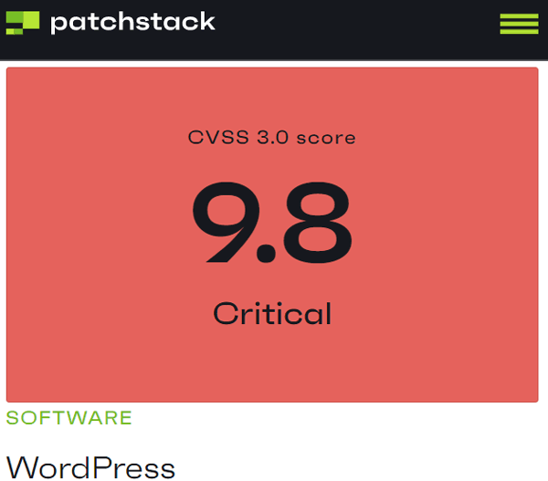 Screenshot of WordPress Vulnerability Rating