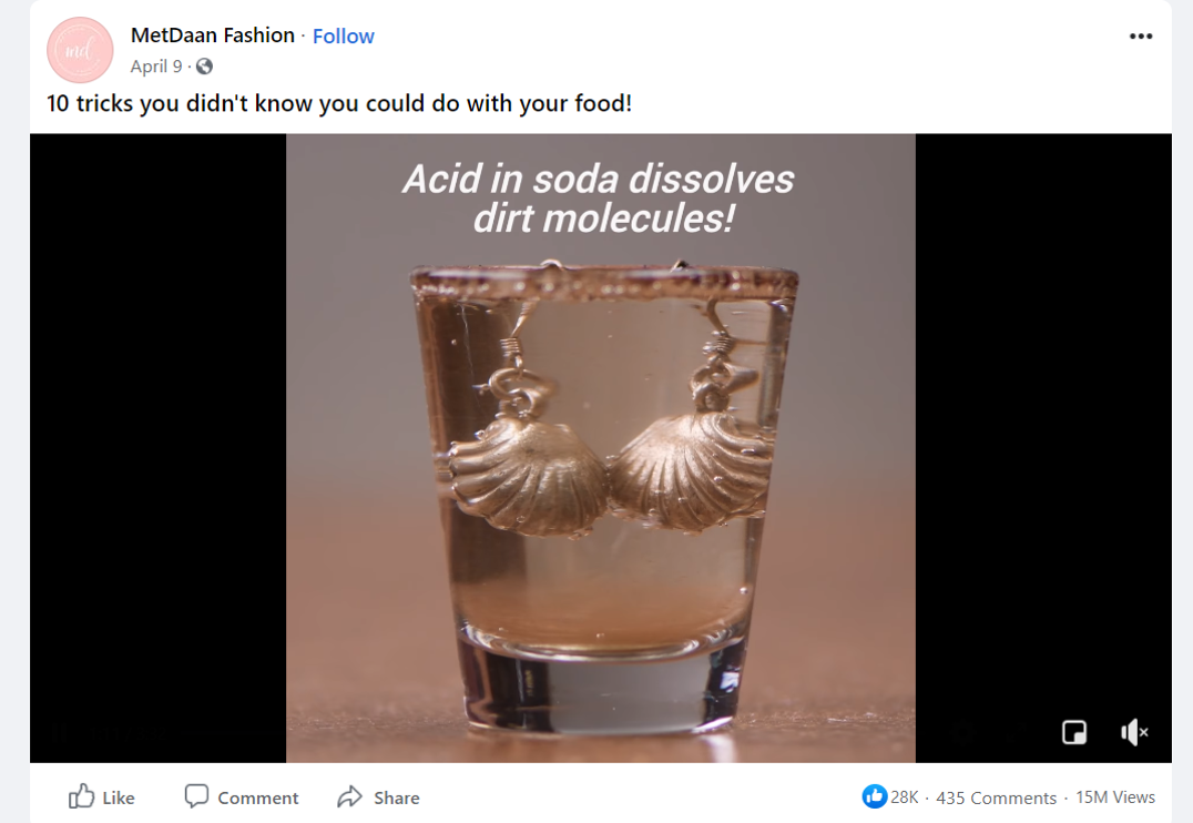 Tangkapan layar halaman Facebook dari video 10 trik yang Anda tidak tahu bisa Anda lakukan dengan makanan Anda.