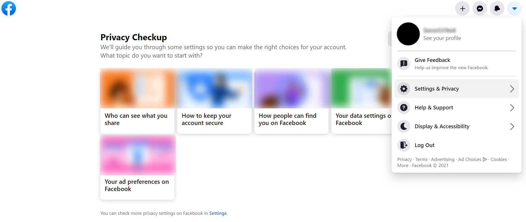 Facebook's privacy checkup feature.