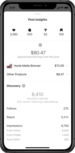 Screenshot of an Instagram affiliate earnings page