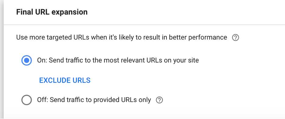 Extension d'URL Performance Max