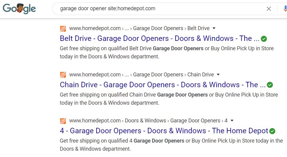 SERP result using site search.