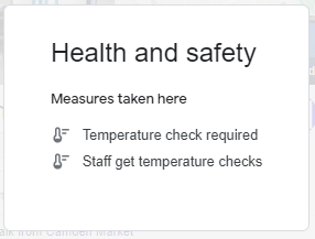 How Google My Business Health and Safety Attributes are displayed.