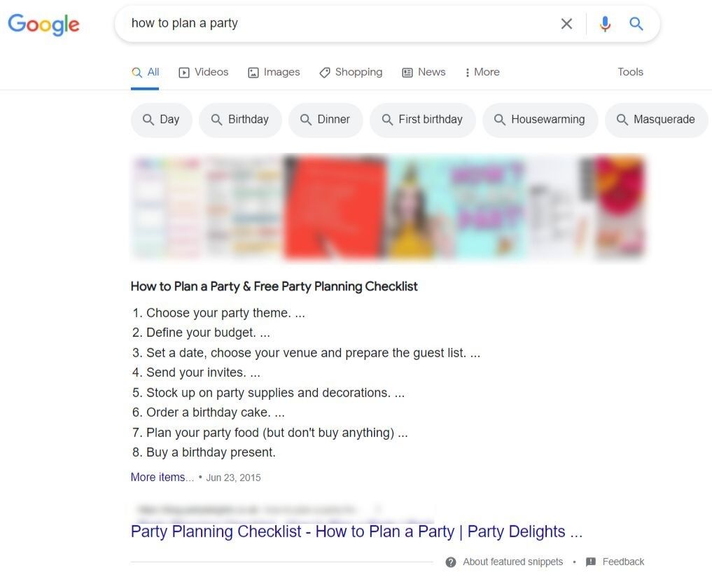 List Featured Snippet example.