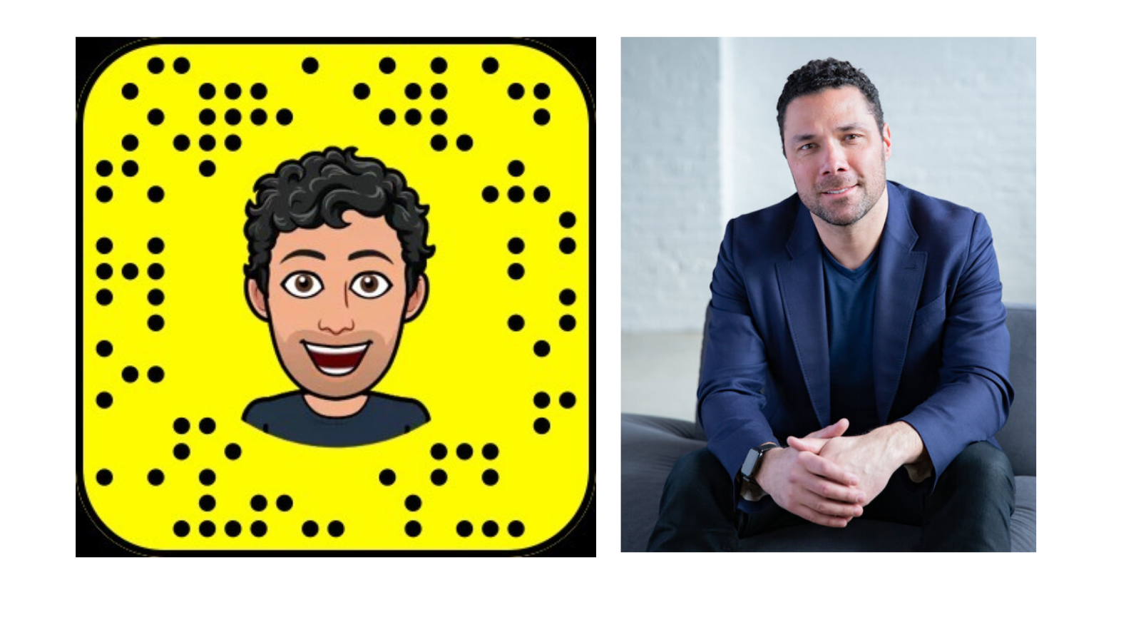 Matt McGowan headshot in real life and his Snapchat version.