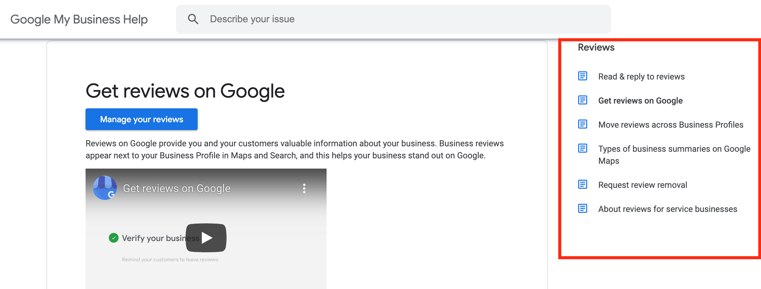 Page on how to manage reviews on Google.