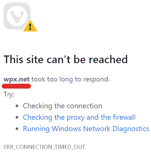 Alojamiento WPX no disponible