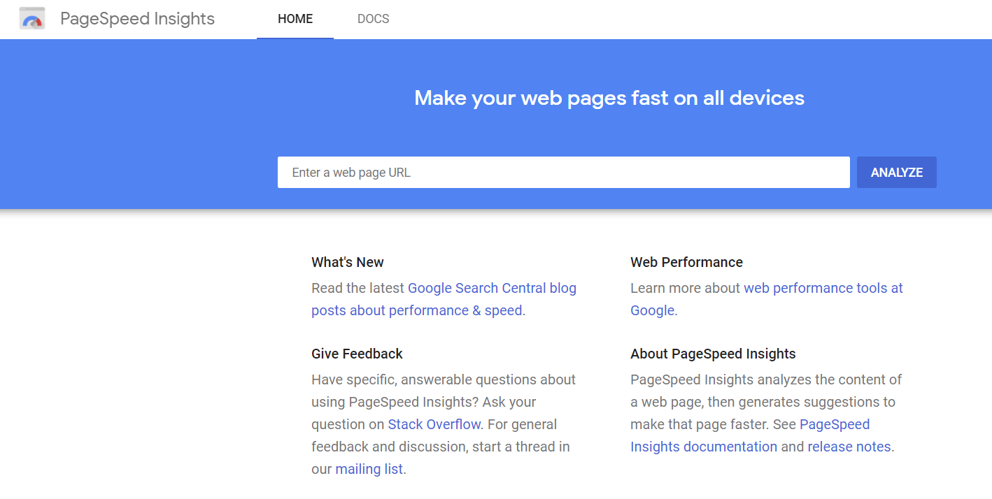 Google Page Speed ​​Insights tool.