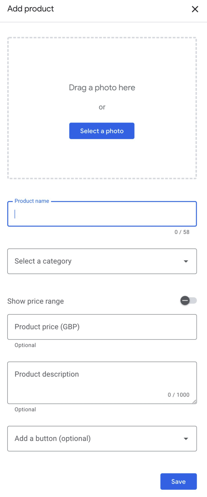 Product listing fields.