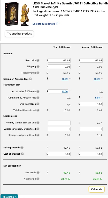 Amazon provides a calculator to help you estimate your fees for Seller Central.