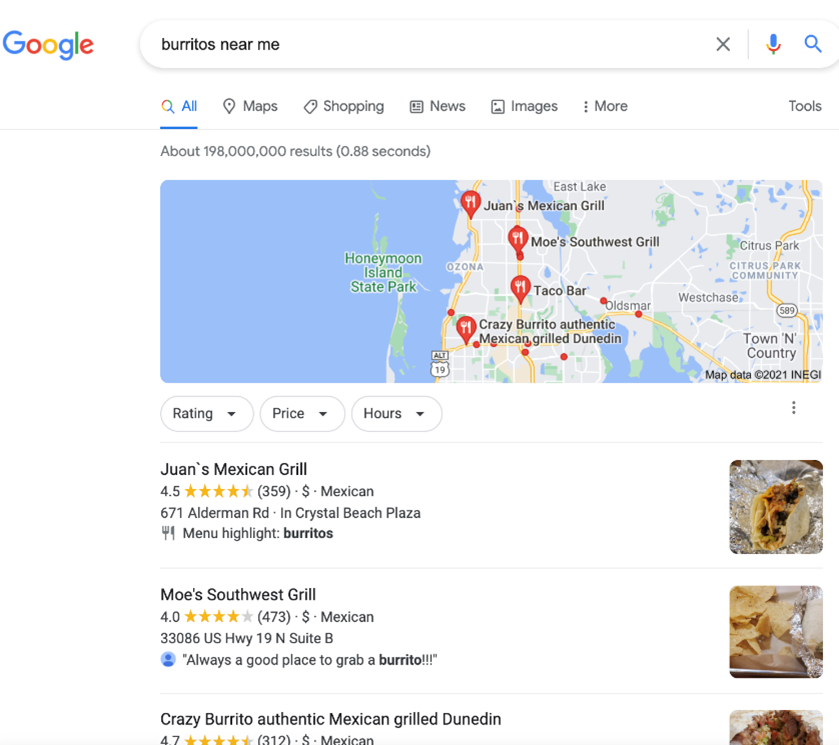 Local map results in SERPs.