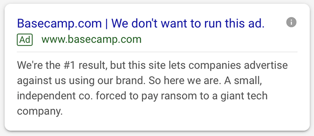 Anuncio de Google de Basecamp.
