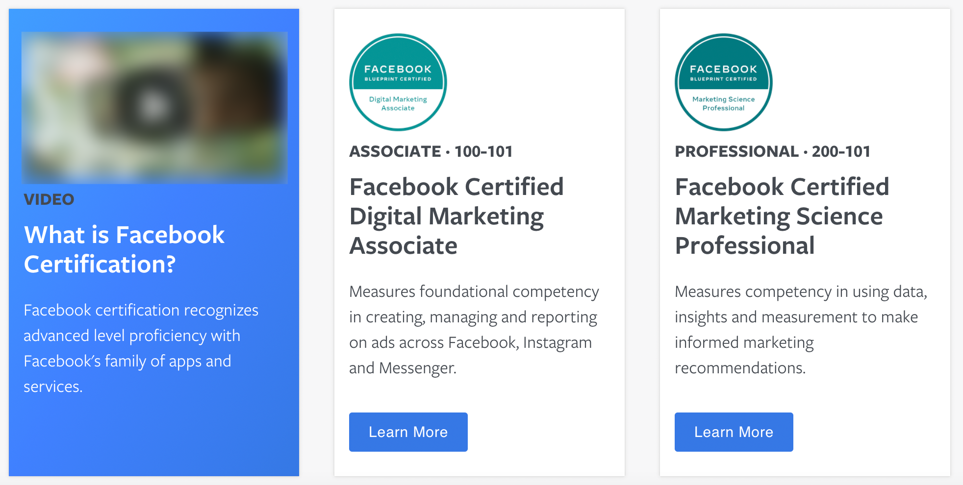 Facebook Blueprint certification courses.