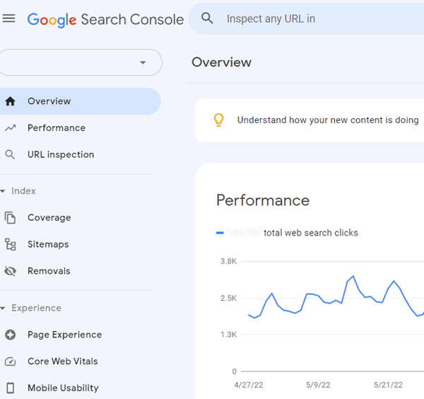 Screenshot of Search Console Performance Overview