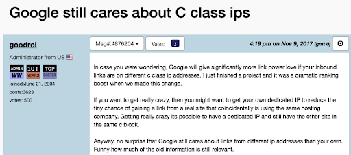 Google s'intéresse toujours aux IPS de classe C