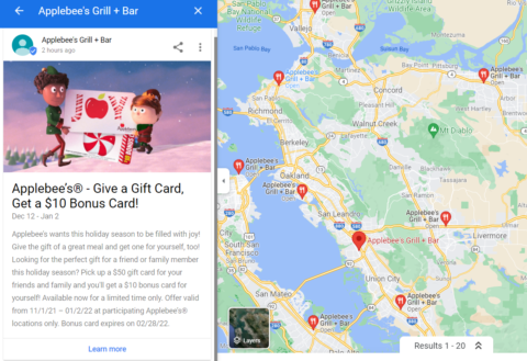 Google post example for corporate restaurant brands