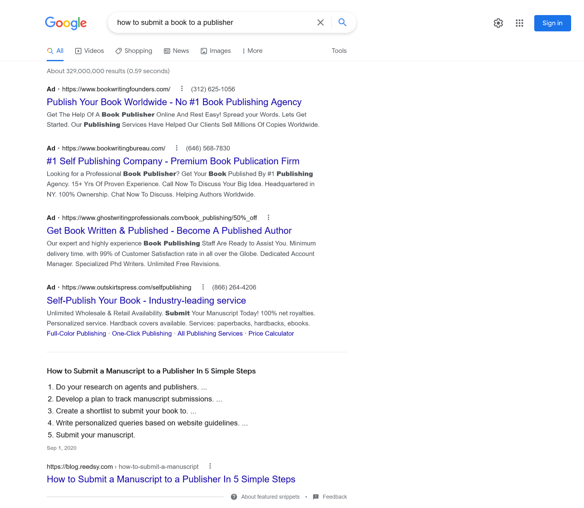 Example of Featured Snippets SERP feature