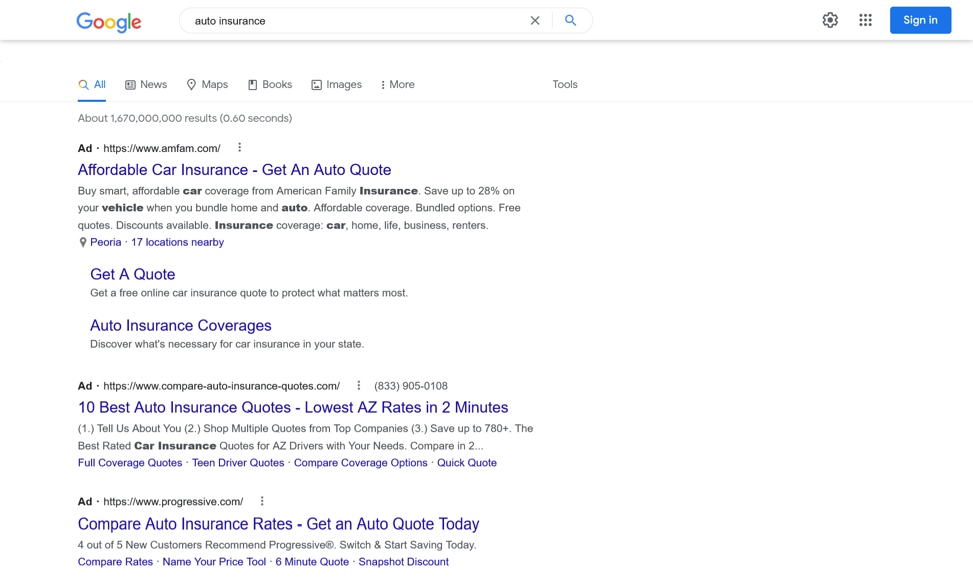 Example of Google Ads SERP feature