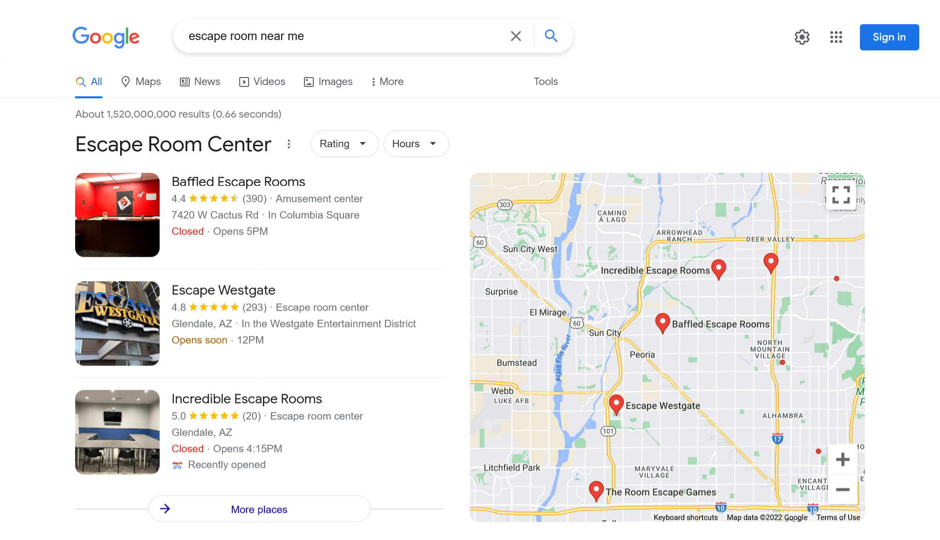 Example of Local Packs SERP feature