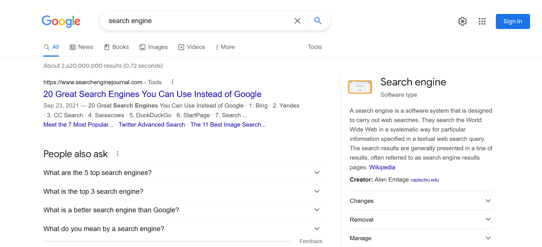 Example of People Also Ask SERP feature