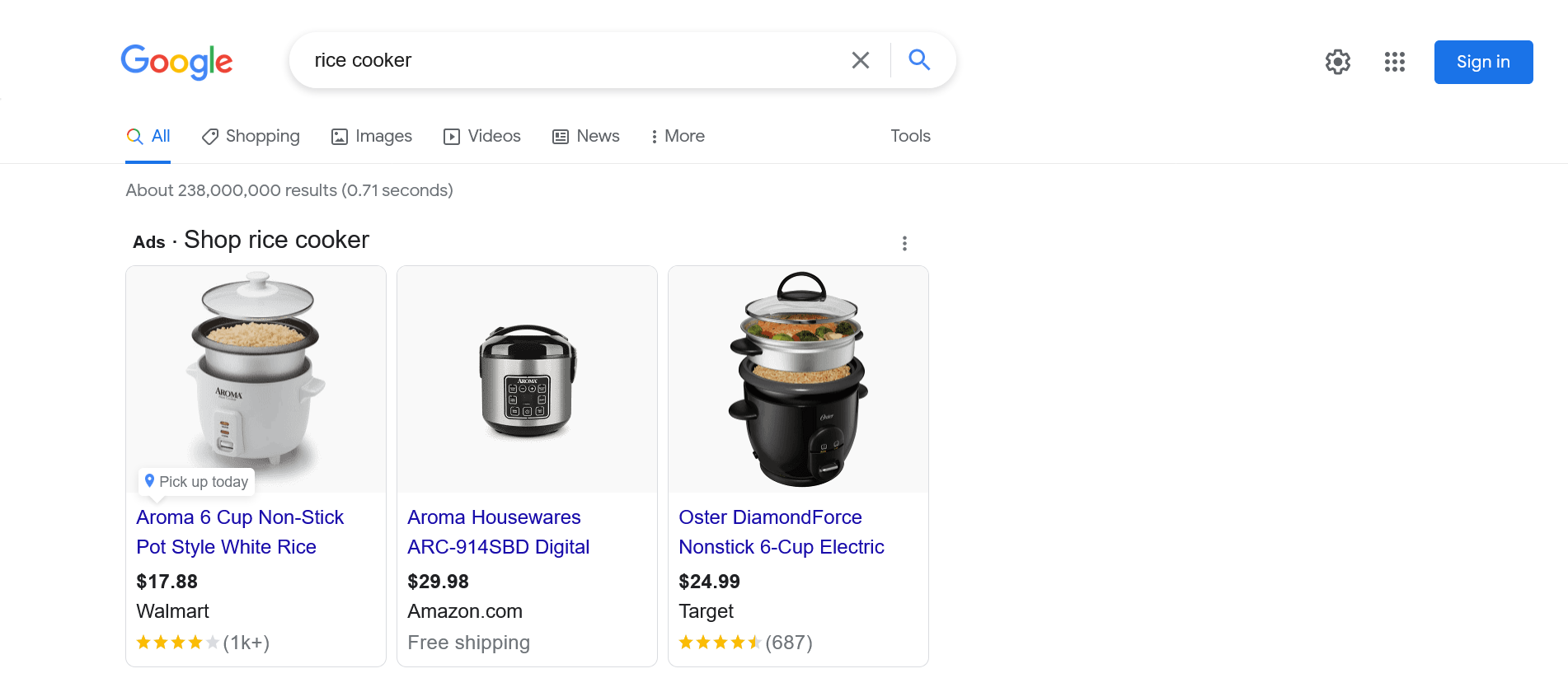 Example of Shopping Ads SERP feature