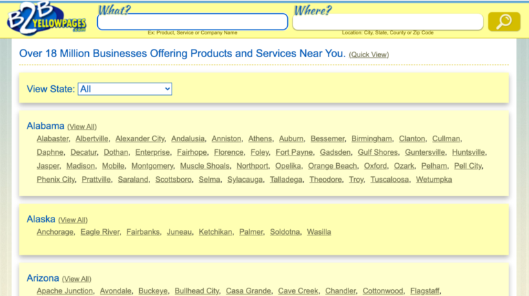 B2B Yellowpages home page