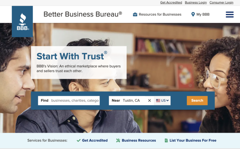 Better Business Bureau home page