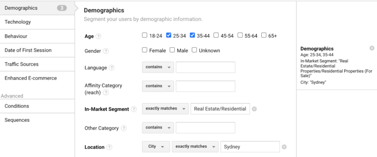 datos demográficos mostrados en Google Analytics