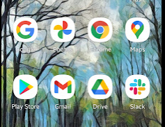 Vista del dispositivo Android de los íconos de Google dispuestos en dos filas.