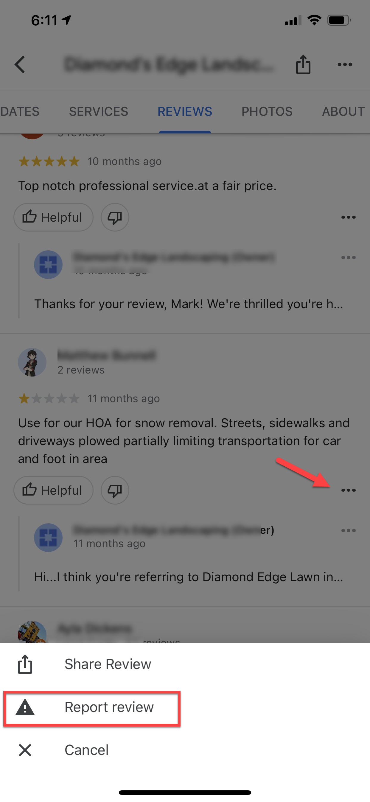 Use the Maps App to report a review