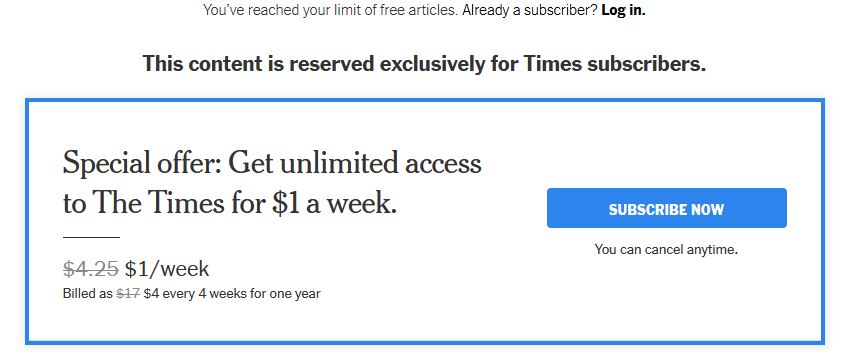 An example of a metered paywall.
