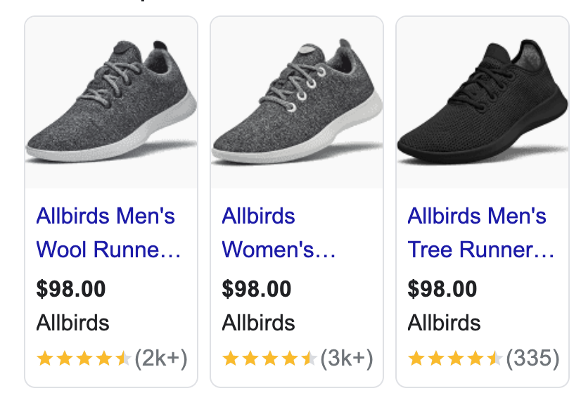example of shoe's from Allbirds shopify store with product reviews
