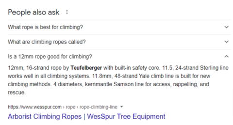 people also ask google snippet for ropes
