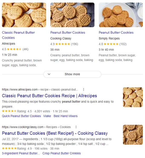 Screenshot of a Google Rich Result for Recipes