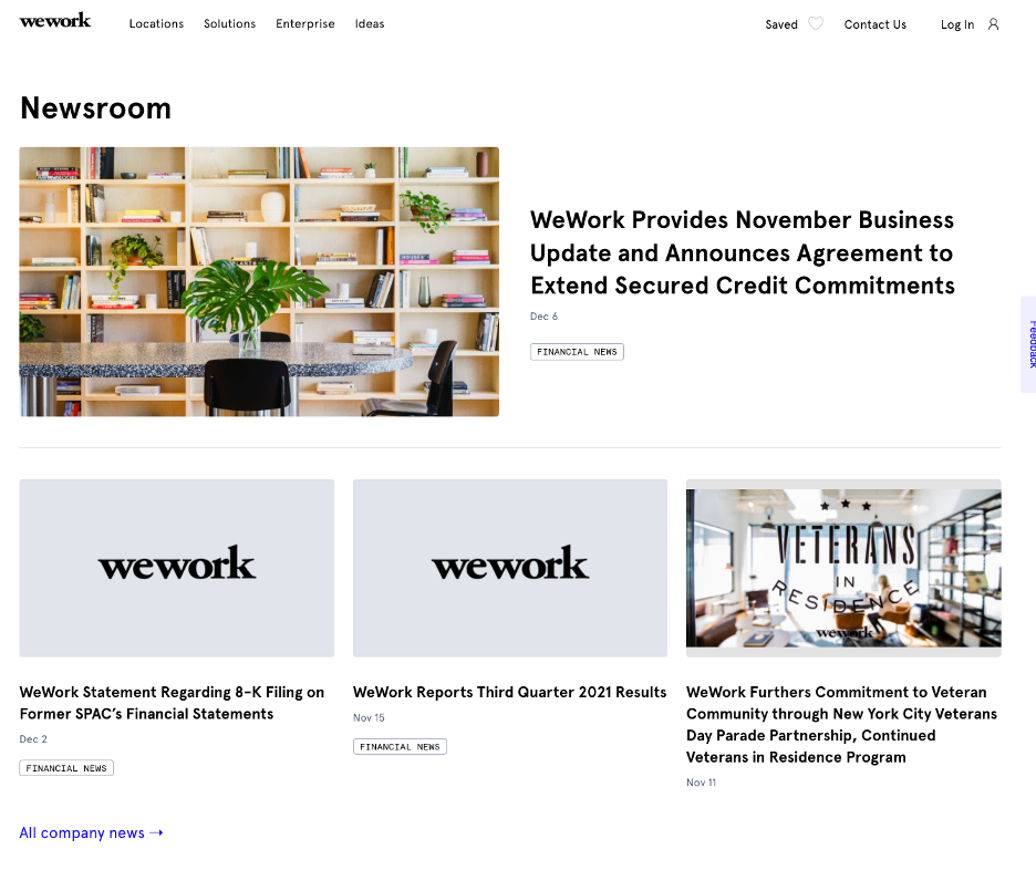 Página de prensa de WeWork