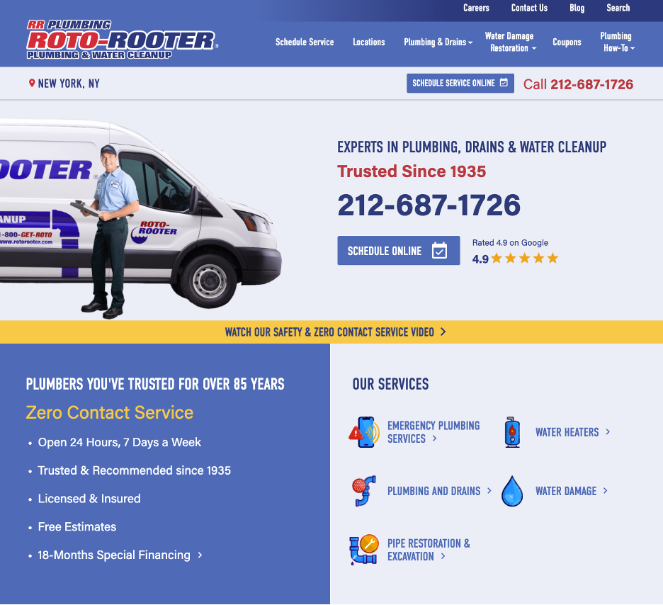 Roto-Rooter's Landing Page