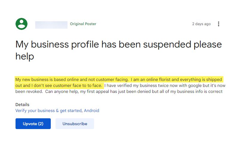 Online Only Business Suspended