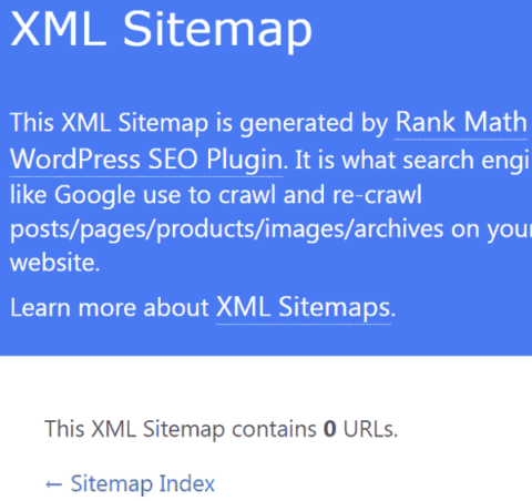 Blank sitemap generated by Rank Math