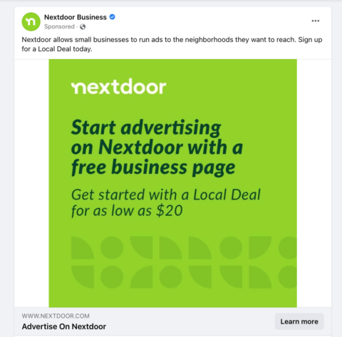 Example of ad in the Facebook Newsfeed