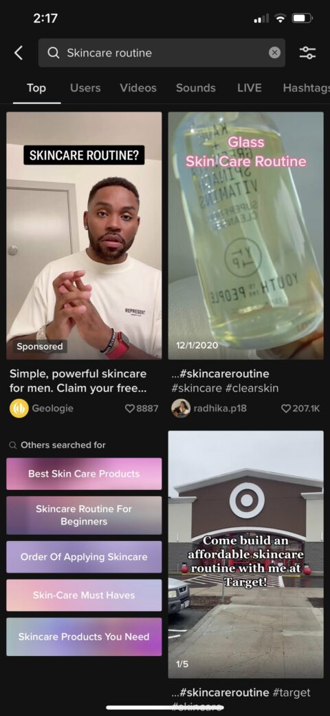 An example of the first reported TikTok ad in search results.