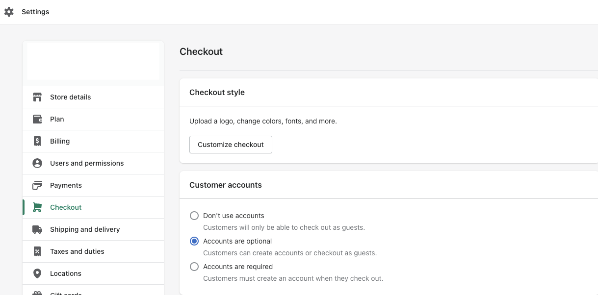 Shopify Checkout Settings screenshot_eCom GA4
