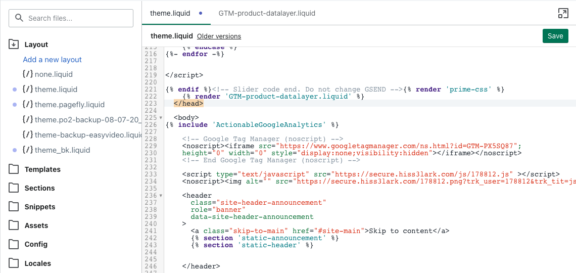 Shopify_Add render product datalayer snippet to theme liquid_screenshot