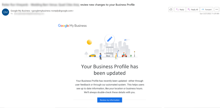 Updates to Business Profile Email