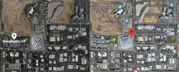 Side-by-side comparison between Bing Maps and Google Maps Aerial Images